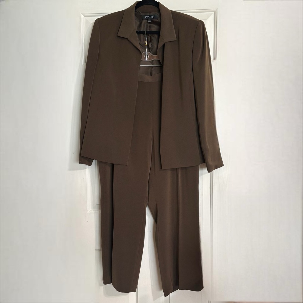 Kasper Pant Suit Women 16 Brown 2 Piece Blazer Trousers WDA03C216